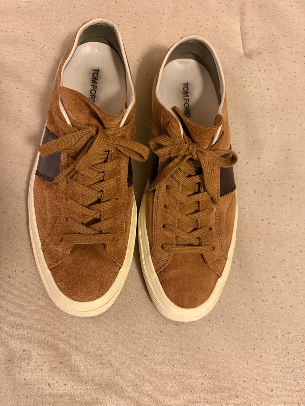 Tom Ford Suede Low-Top Sneakers in Brown with Dark Accent